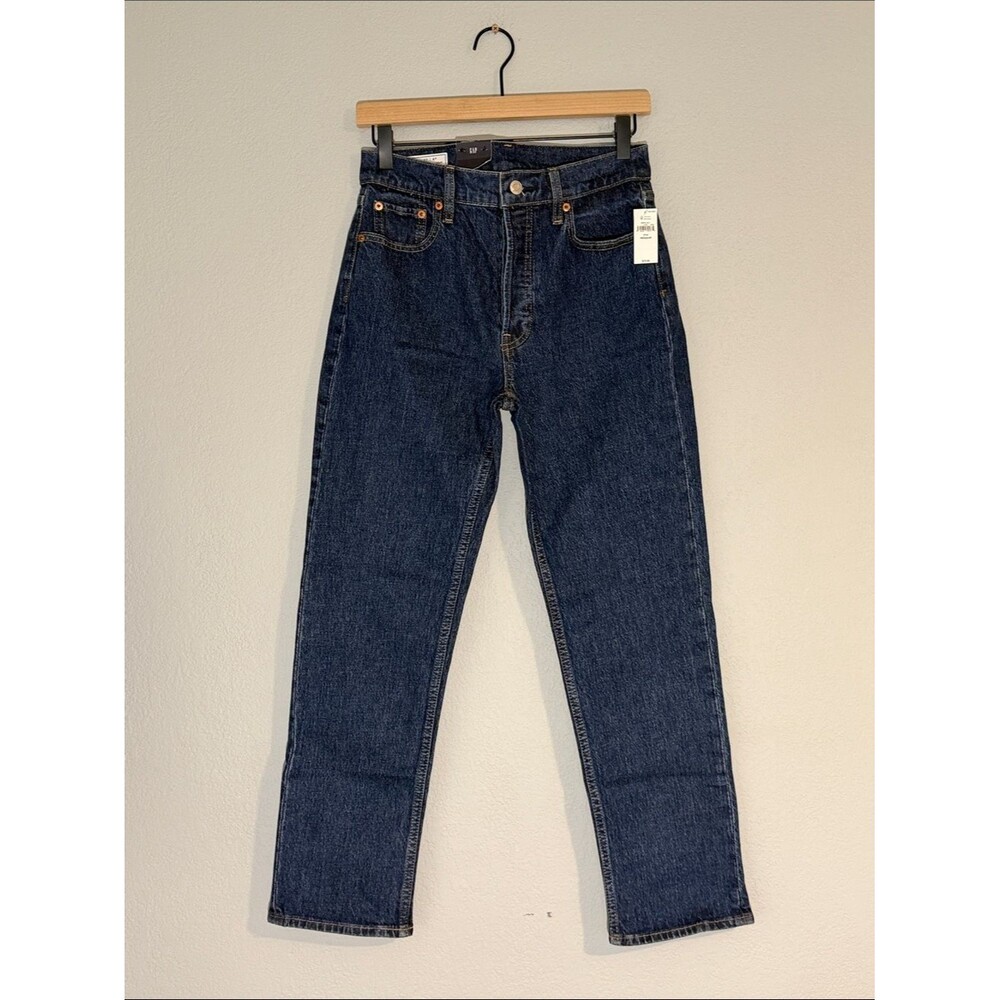 NWT GAP Women’s Dark Indigo Blue Cheeky Straight High Rise in Size 27 | 4 - Picture 2 of 7